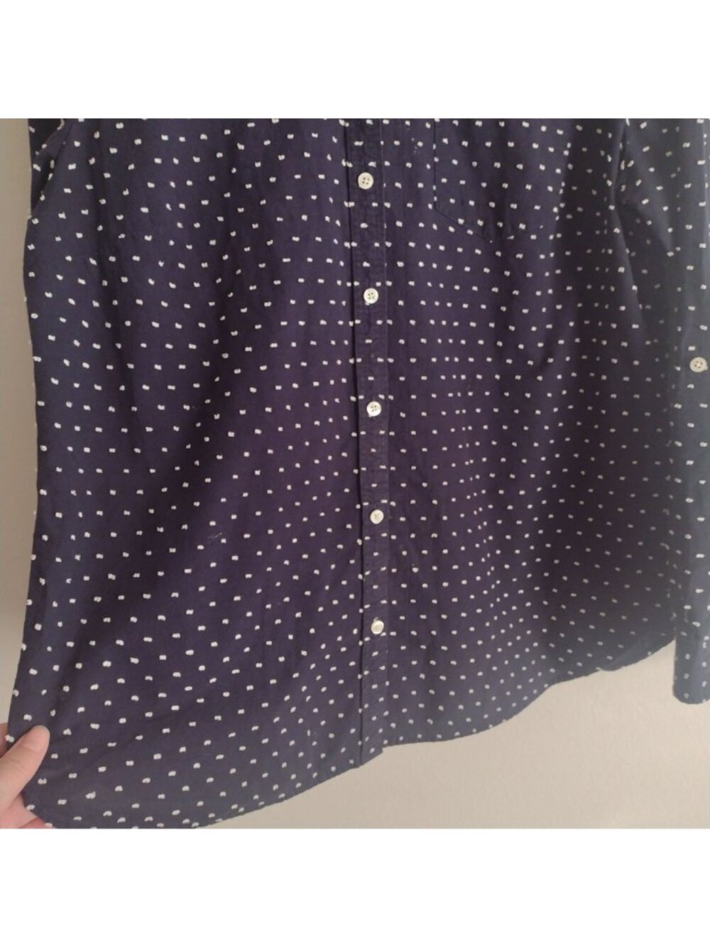 Talbots Navy Polka Dot Button-Up Shirt 16 Lightweight Cotton Dotted Swiss Top - Picture 6 of 12